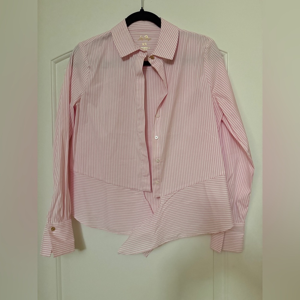 Lilly Pulitzer The Tie Lilly Shirt in Light Pink Striped Button-Front Blouse